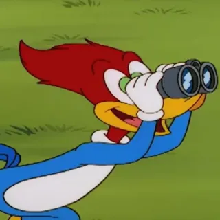 🔭 Woody Woodpecker cartone animato, Woody Woodpecker, uccello, binocolo, ricerca telegram sticker