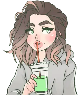 🥤 donna, bevanda, cartone animato, illustrazione, adesivo, ragazza telegram sticker