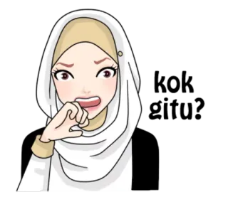 😃 Dibujo animado, Hiyab, Preocupada, Mujer, Morderse las uñas, Expresión telegram sticker