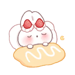 🍓 kawaii, fofo, morango, creme, sobremesa, doce, sonolento whatsapp sticker