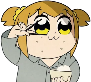 ✌️ Popuko Pop Team Epic anime, cartoon, manga, food, eating, chopsticks telegram sticker