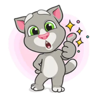 👍 Talking Tom cat, animal, cartoon, thumbs up, positive telegram sticker
