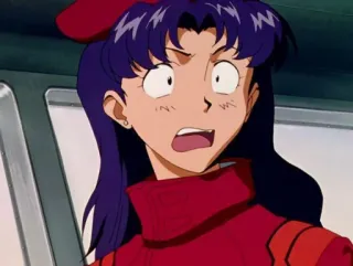 😳 Misato Katsuragi Neon Genesis Evangelion Аниме, Мисато, Евангелион, Мультфильм, Удивлен, Персонаж whatsapp sticker
