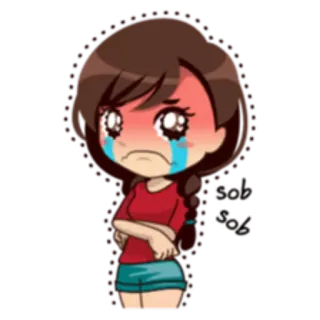 😭 triste, pleurer, contrarié, dessin animé, émotions, féminin whatsapp sticker
