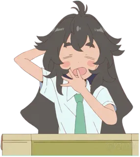 🥱 Anime, Dziewczyna, Ziewanie, Mundur szkolny, Kreskówka, Senny telegram sticker