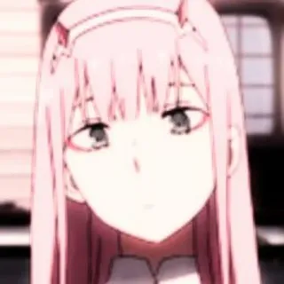 🍝 Zero Two Darling in the Franxx Anime, pinke Haare, ausdruckslos, Waifu, Zero Two telegram sticker