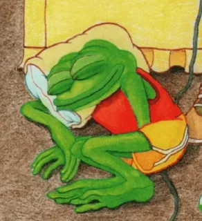 😴 grenouille, dormir, dessin animé, oreiller, détendu, reptile telegram sticker