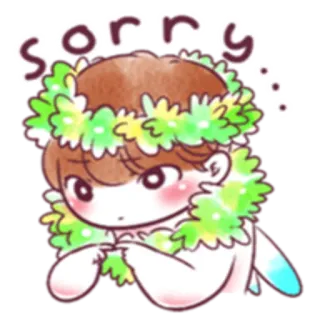 😞 Sorry desculpa, perdão, fofo, chibi, coroa de flores, arrependimento telegram sticker