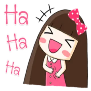 😂 Ha Ha Ha rire, fille, dessin animé, mignon, rose, noeud, joyeux telegram sticker