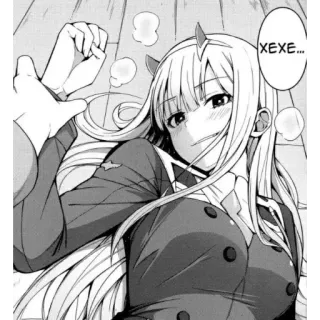 😁 Zero Two Darling in the Franxx XEXE... Anime, Manga, Zero Two, Darling in the Franxx, Cuernos, Chica, Personaje telegram sticker