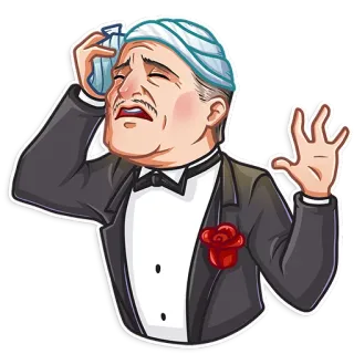 🤕 man, tuxedo, headache, ice pack, cartoon, upset, stressed, suit whatsapp sticker