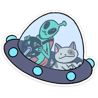 🛸 alien, cat, spaceship, UFO, funny, cartoon, pet telegram sticker