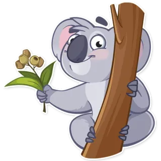 🌿 koala, animal, mignon, feuilles, arbre, dessin animé, autocollant telegram sticker