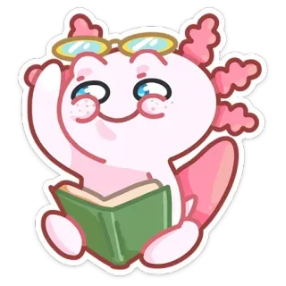 🤓 axolotl, livre, lecture, lunettes, mignon, animal, autocollant whatsapp sticker