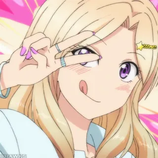 🧪 动漫, 角色, 女孩, 和平手势, 星星, 舌头 telegram sticker