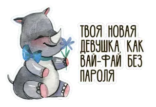 ❤ ТВОЯ НОВАЯ ДЕВУШКА, КАК ВАЙ-ФАЙ БЕЗ ПАРОЛЯ rhinocéros, fleurs, internet, wifi, petite amie, humour, animal, mignon whatsapp sticker