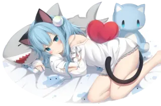 🐱 Anime, Neko, Giường, Cá mập, Dễ thương telegram sticker