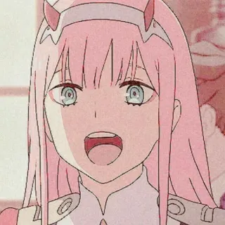😃 Zero Two Darling in the Franxx Anime, Zero Two, capelli rosa, Darling in the Franxx, personaggio, carino telegram sticker