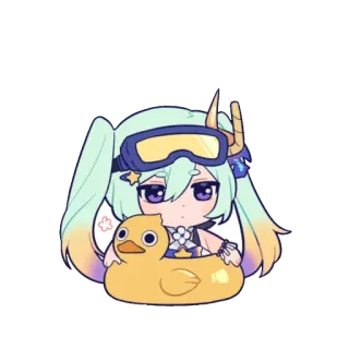 🛶 anime, chibi, cute, duck, swim, summer, swimsuit, goggles telegram sticker