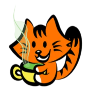 ☕️ gato, té, lindo, dibujo animado, animal, naranja, taza telegram sticker