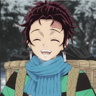 🔪 Tanjiro Kamado Demon Slayer anime, Thanh Gươm Diệt Quỷ, Tanjiro, mỉm cười, sẹo whatsapp sticker