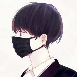 💉 Anime, Maschera, Orecchini, Capelli neri, Ritratto whatsapp sticker