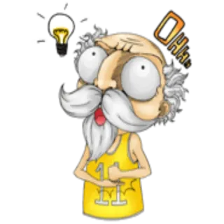 💡 OHH... cartoon, lightbulb, old man, surprise, shock telegram sticker