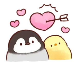 🤩 pingüino, pollito, amor, corazón, flecha, lindo whatsapp sticker
