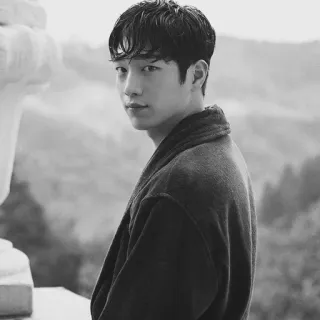➖ man, portrait, robe, indoors, person, black and white telegram sticker