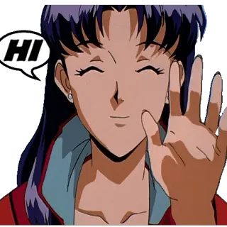 👋 Misato Katsuragi Neon Genesis Evangelion HI Anime, Gruß, Hallo, Misato, Evangelion telegram sticker