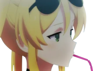 😒 anime, pelo rubio, gafas de sol, bebiendo telegram sticker