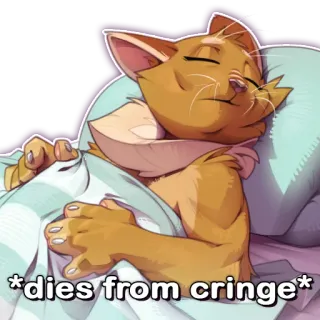 😵 *dies from cringe* gato, durmiendo, cringe, meme, gracioso, dibujo animado telegram sticker