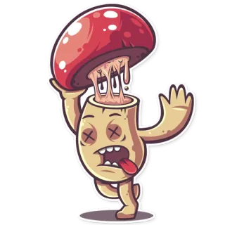 👋 seta, dibujos animados, pegatina, muerto, hongo, ilustración telegram sticker