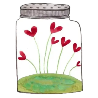 😖 serca, kwiaty, słoik, miłość, roślina, szkło, akwarela telegram sticker