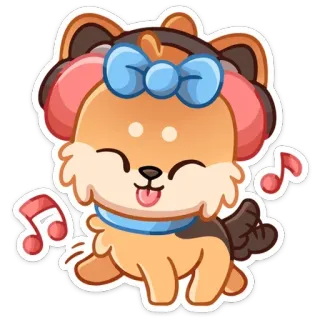 🎶 chien, musique, mignon, casque, dessin animé, chiot, autocollant telegram sticker