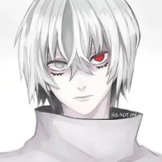 😐 BB ADTIME Anime, Weißes Haar, Porträt, Ein rotes Auge, Ghoul telegram sticker