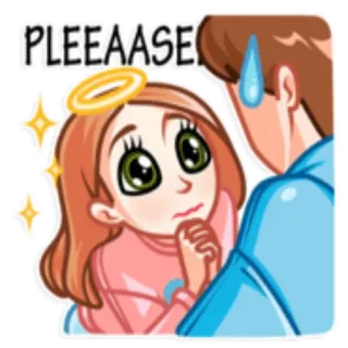 🥺 PLEEASE Cartoon, Engel, Bittend, Flehend, Augen, Heiligenschein telegram sticker