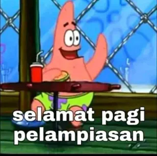 🤡 Patrick Star Spongebob Squarepants selamat pagi pelampiasan Patryk Rozgwiazda, Spongebob Kanciastoporty, Kreskówka, Pozdrowienia, Indonezja, Mem telegram sticker
