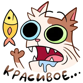 😍 Krazy cat chat, poisson, fou, animal, dessin animé, humour whatsapp sticker