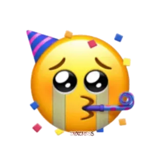 🥳 絵文字, 悲しい, パーティー, 泣く, お祝い, 紙吹雪, パーティー帽子, お祝いの telegram sticker