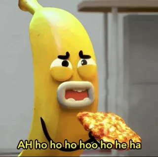 😄 AH ho ho ho ho hoo ho he ha banana, hashbrown, cartoon, funny whatsapp sticker