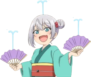 😃 Anime, Kreskówka, Dziewczyna, Fan, Kimono telegram sticker
