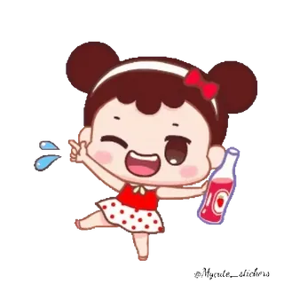 👧 卡通, 女孩, 饮料, 可爱, 卡哇伊, 迷人 telegram sticker