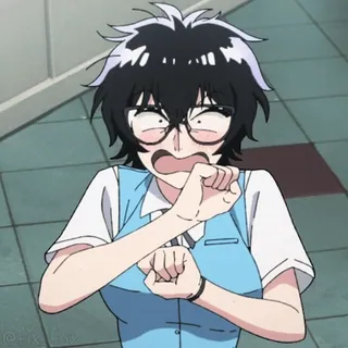 😫 动漫, 女人, 角色, 眼镜, 表情, 恐惧 telegram sticker