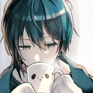 😔 アニメ, 男の子, コーヒー, 可愛い telegram sticker