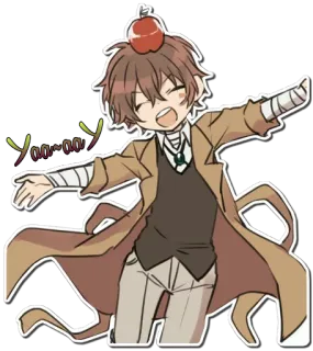 😃 Osamu Dazai Bungo Stray Dogs Yaa~aay Anime, Manga, Bungo Stray Dogs, Osamu Dazai, Szczęśliwy, Jabłko telegram sticker