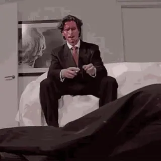 🚬 Patrick Bateman American Psycho Bloed, Pak, Seriemoordenaar, American Psycho, Geweld, Patrick Bateman telegram sticker
