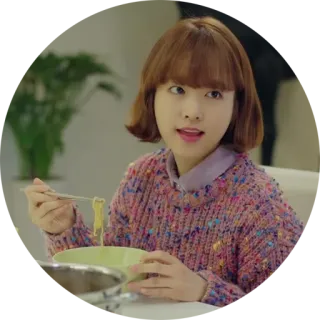 🍜 mujer, comiendo, fideos, asiática, coreana, suéter, tazón telegram sticker
