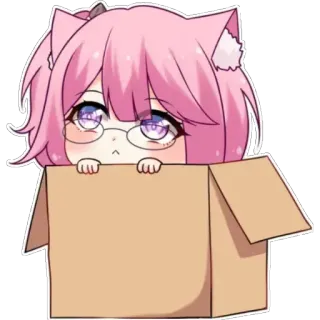🐱 Anime, Meisje, Kat, Doos, Schattig, Chibi whatsapp sticker