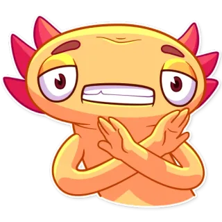 😁 cartone animato, personaggio, mostro, giallo, braccia conserte, disapprovazione telegram sticker